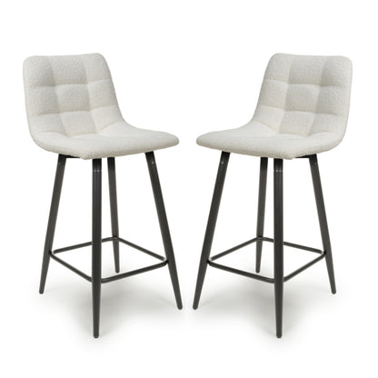 Lichfield Smoke Grey Boucle Fabric Bar Stools In Pair