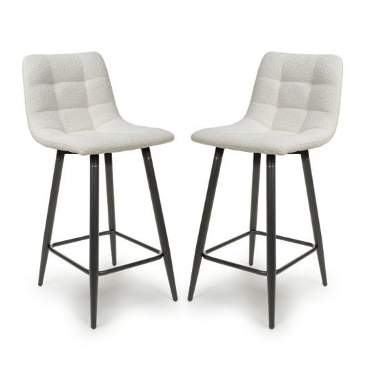 Lichfield Smoke Grey Boucle Fabric Bar Stools In Pair