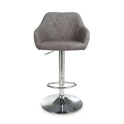 Serena Charcoal Leather Effect Bar Stools In Pair