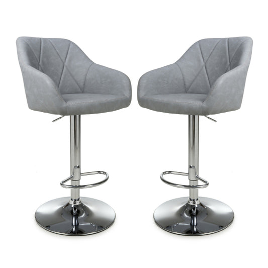 Serena Light Grey Leather Effect Bar Stools In Pair