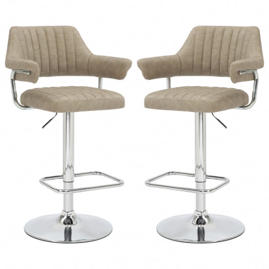Cortez Mink Leather Effect Bar Stools In Pair