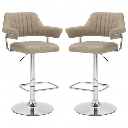 Cortez Mink Leather Effect Bar Stools In Pair