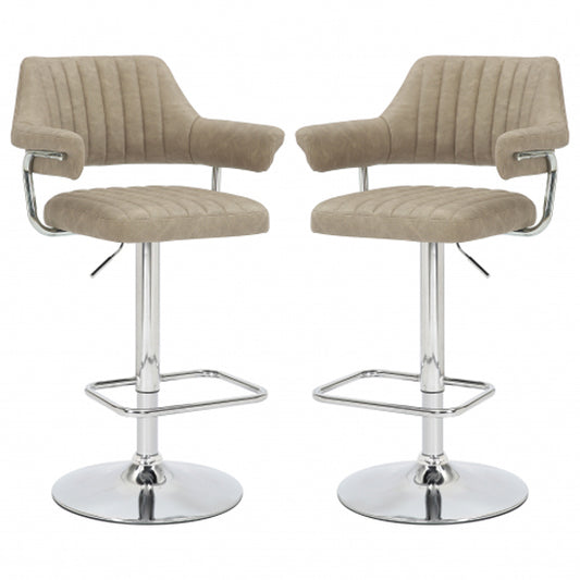 Cortez Mink Leather Effect Bar Stools In Pair