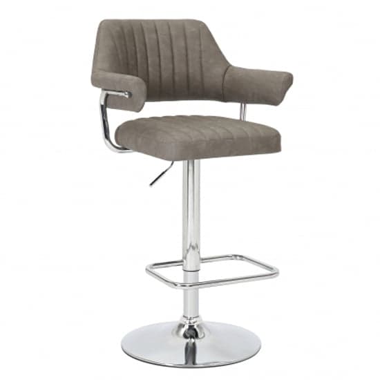 Cortez Swivel Charcoal Leather Effect Fabric Bar Stools In Pair