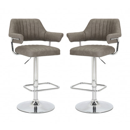 Cortez Charcoal Leather Effect Bar Stools In Pair