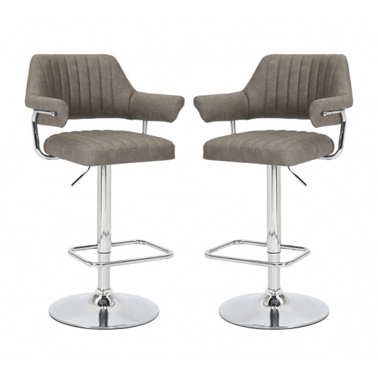 Cortez Charcoal Leather Effect Bar Stools In Pair