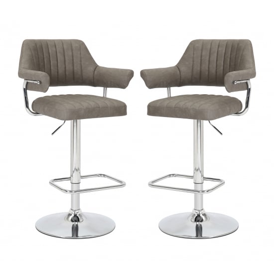 Cortez Swivel Charcoal Leather Effect Fabric Bar Stools In Pair