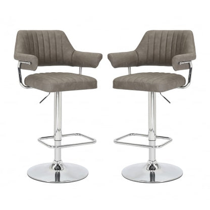Cortez Swivel Charcoal Leather Effect Fabric Bar Stools In Pair