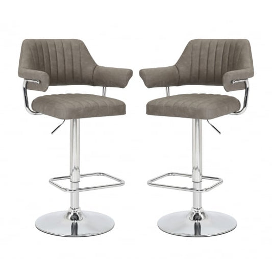 Cortez Swivel Charcoal Leather Effect Fabric Bar Stools In Pair