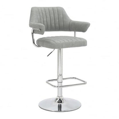 Cortez Swivel Light Grey Leather Effect Fabric Bar Stools In Pair