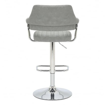 Cortez Swivel Light Grey Leather Effect Fabric Bar Stools In Pair