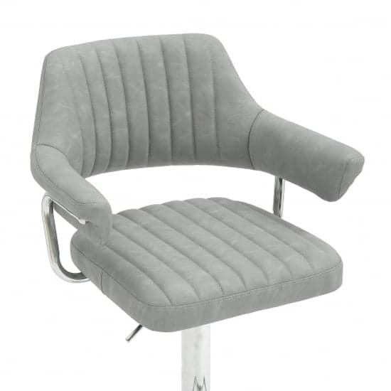 Cortez Swivel Light Grey Leather Effect Fabric Bar Stools In Pair