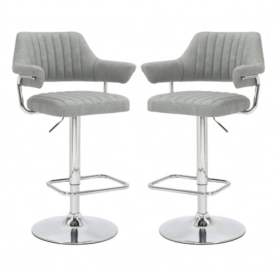 Cortez Light Grey Leather Effect Bar Stools In Pair