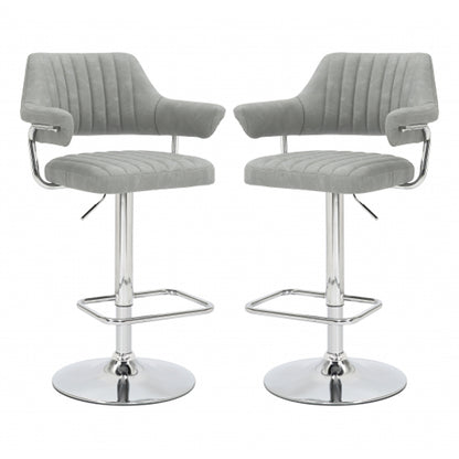 Cortez Light Grey Leather Effect Bar Stools In Pair
