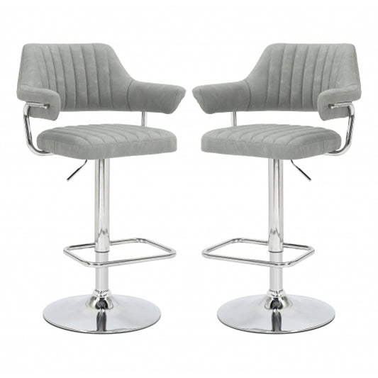 Cortez Light Grey Leather Effect Bar Stools In Pair