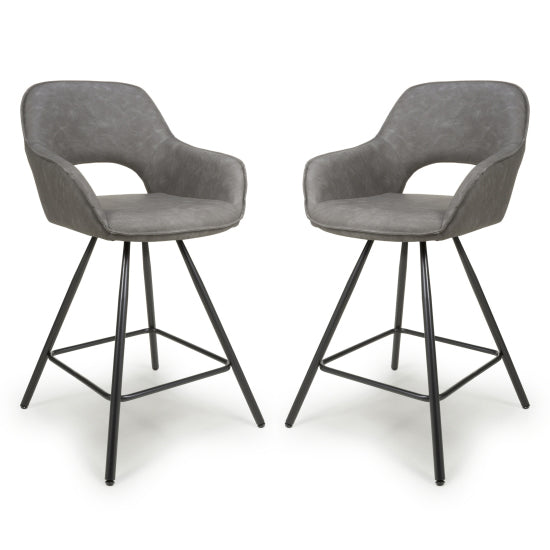 Truro Charcoal Leather Effect Bar Chairs In Pair