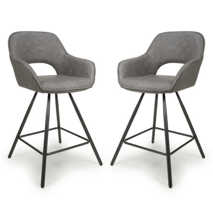 Truro Charcoal Leather Effect Bar Chairs In Pair