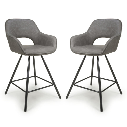 Truro Charcoal Leather Effect Bar Chairs In Pair