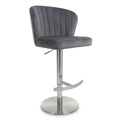Sigma Grey Brushed Velvet Bar Stools In Pair