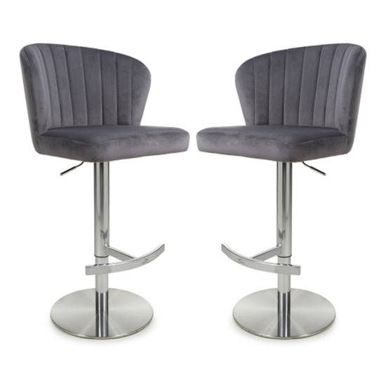 Sigma Grey Brushed Velvet Bar Stools In Pair