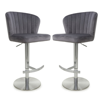 Sigma Grey Brushed Velvet Bar Stools In Pair