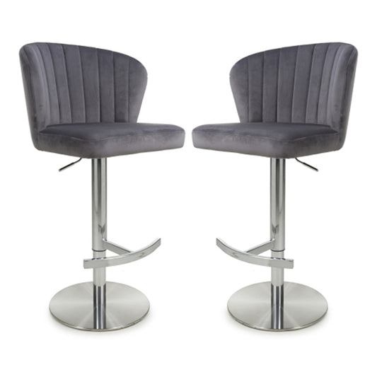 Sigma Grey Brushed Velvet Bar Stools In Pair