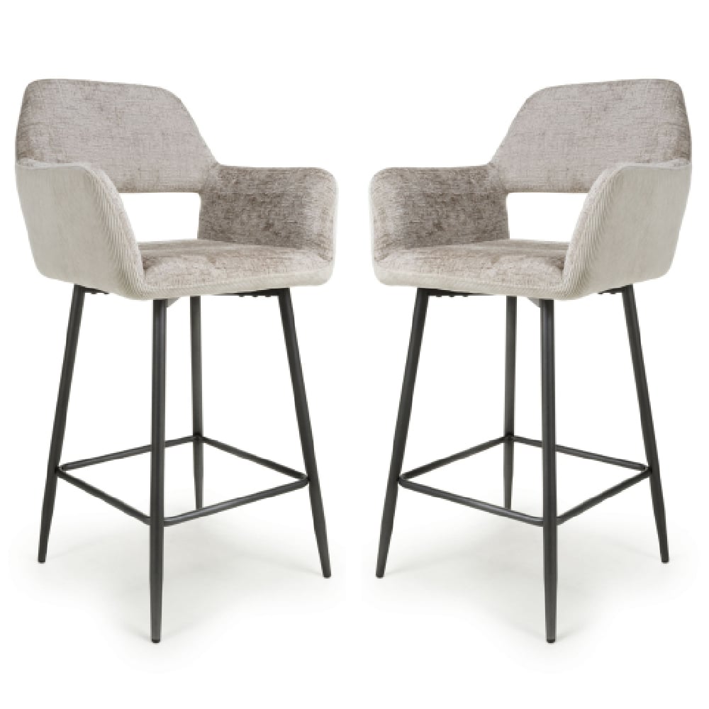 Sorento Mink Chenille Corduroy Fabric Bar Chairs In Pair