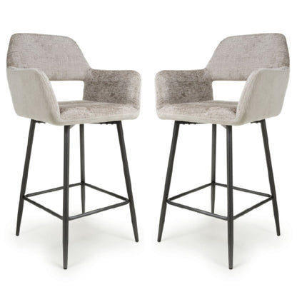 Sorento Mink Chenille Corduroy Fabric Bar Chairs In Pair