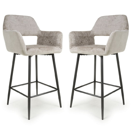 Sorento Mink Chenille Corduroy Fabric Bar Chairs In Pair