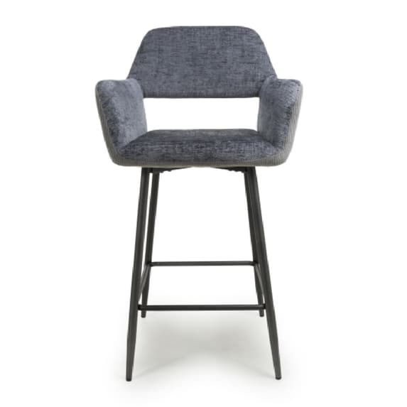 Sorento Blue And Grey Chenille Corduroy Fabric Bar Chairs In Pair