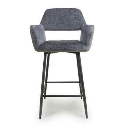 Sorento Blue And Grey Chenille Corduroy Fabric Bar Chairs In Pair