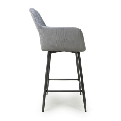 Sorento Blue And Grey Chenille Corduroy Fabric Bar Chairs In Pair