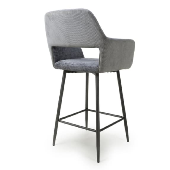 Sorento Blue And Grey Chenille Corduroy Fabric Bar Chairs In Pair