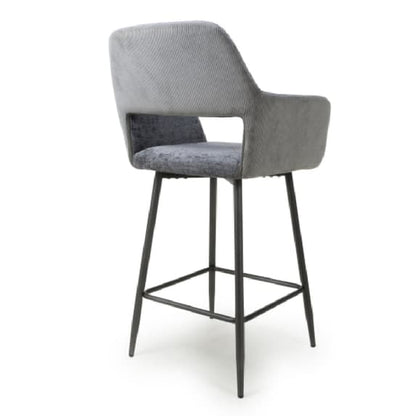 Sorento Blue And Grey Chenille Corduroy Fabric Bar Chairs In Pair
