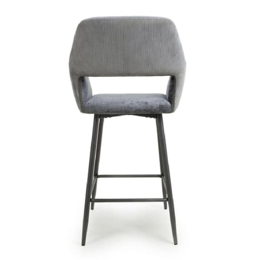 Sorento Blue And Grey Chenille Corduroy Fabric Bar Chairs In Pair