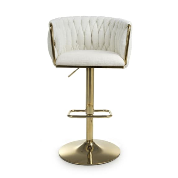 Bellaire Textured Effect Velvet Bar Stool In Cream