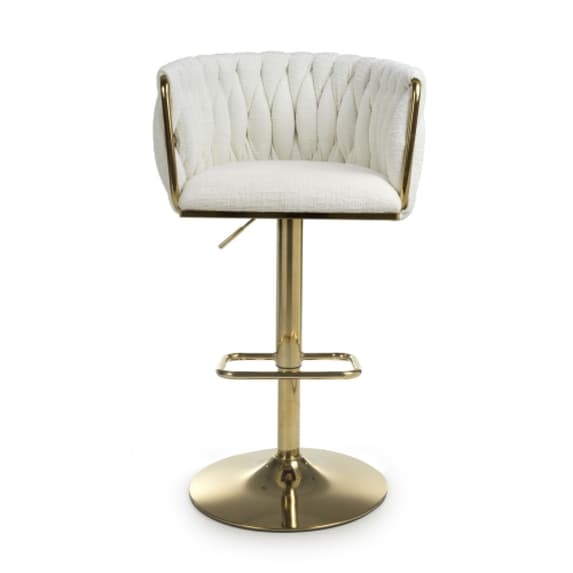 Bellaire Cream Textured Effect Velvet Bar Stools In Pair