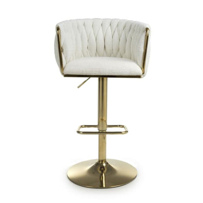 Bellaire Cream Textured Effect Velvet Bar Stools In Pair