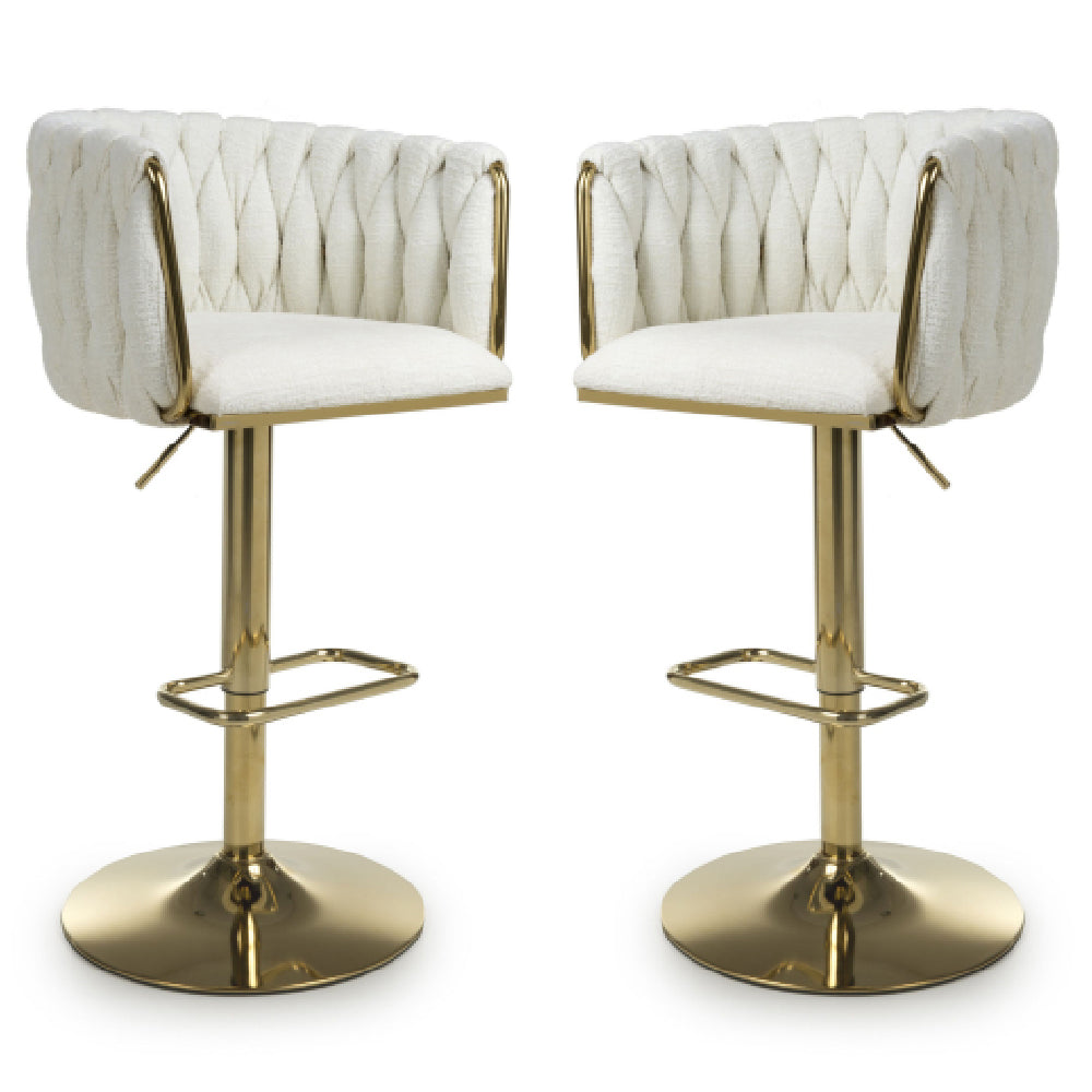 Bellaire Cream Textured Effect Velvet Bar Stools In Pair