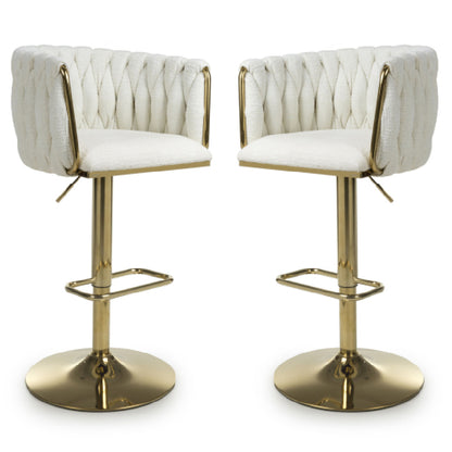 Bellaire Cream Textured Effect Velvet Bar Stools In Pair