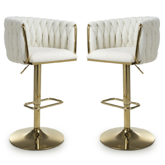 Bellaire Cream Textured Effect Velvet Bar Stools In Pair