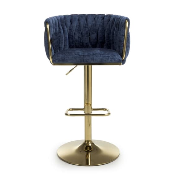 Bellaire Textured Effect Velvet Bar Stool In Blue