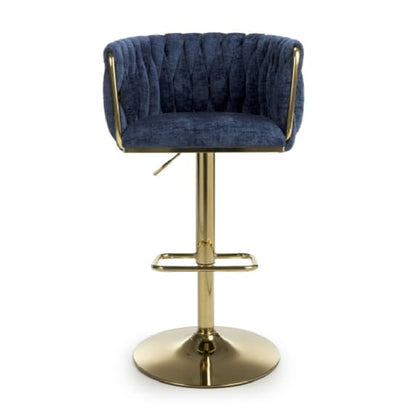 Bellaire Textured Effect Velvet Bar Stool In Blue