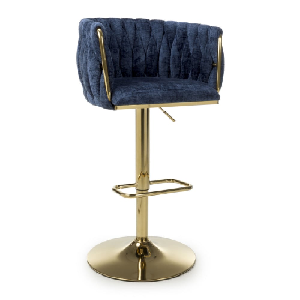 Bellaire Textured Effect Velvet Bar Stool In Blue