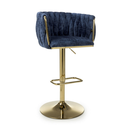Bellaire Blue Textured Effect Velvet Bar Stools In Pair