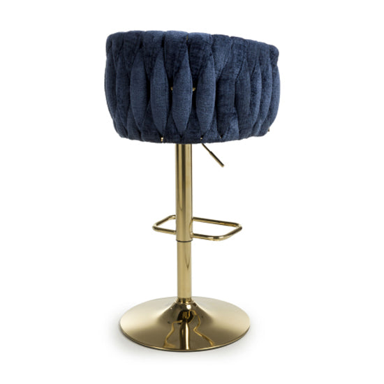 Bellaire Blue Textured Effect Velvet Bar Stools In Pair