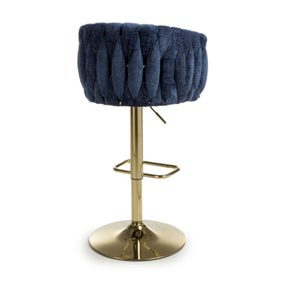 Bellaire Blue Textured Effect Velvet Bar Stools In Pair