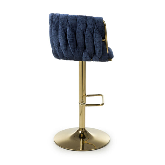 Bellaire Blue Textured Effect Velvet Bar Stools In Pair