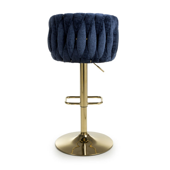 Bellaire Blue Textured Effect Velvet Bar Stools In Pair