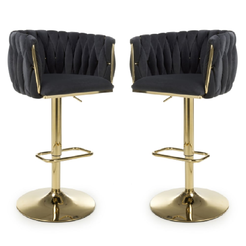 Bellaire Black Brushed Velvet Bar Stools In Pair